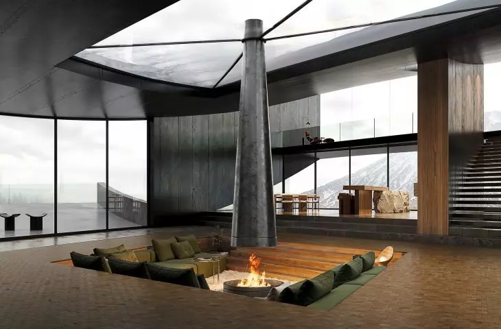 Courtyard overlooking the slumbering volcano