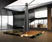 Courtyard overlooking the slumbering volcano