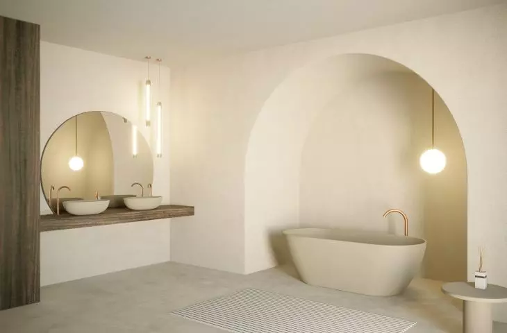 Bilbao bathtub and Escala Solid Color washbasin in Pebble Grey
