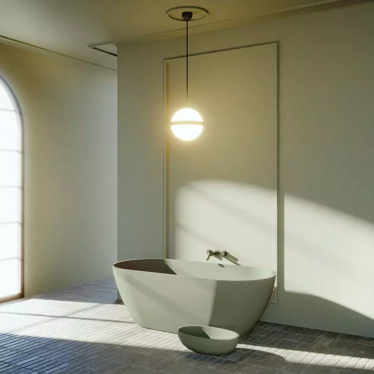 Bilbao bathtub and Escala Solid Color washbasin in Moss Green color