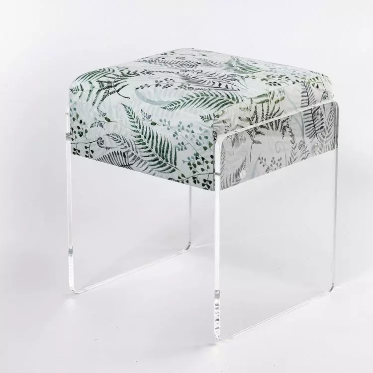 Upholstered stools (any design) with UCCOI® clear glass legs are perfect for elegant apartments, office buildings and public spaces