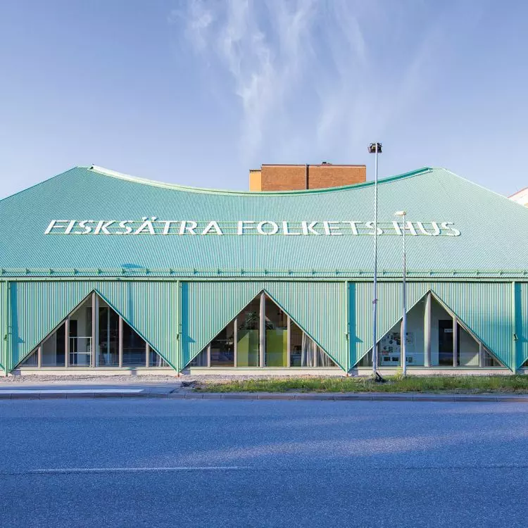 Fisksätra Folkets Hus, Sweden, by sandellsandberg arkitekter, Stockholm. GreenCoat Pro BT in Silver Fir Green.