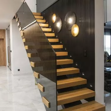 Stairs on metal structure oak