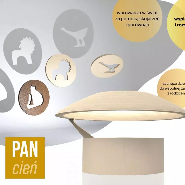 By playing with the lamp-projector, children learn to recognize forms and name objects