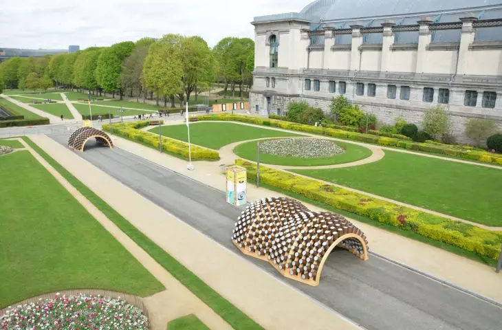 Caterpillar pavilions in the Park du Cinquantenaire in Brussels during the international New European Bauhaus Festival