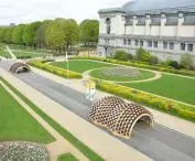 Caterpillar pavilions in the Park du Cinquantenaire in Brussels during the international New European Bauhaus Festival