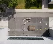pawilon „Caterpillar” na kampusie Politechniki Wrocławskiej, widok z lotu ptaka