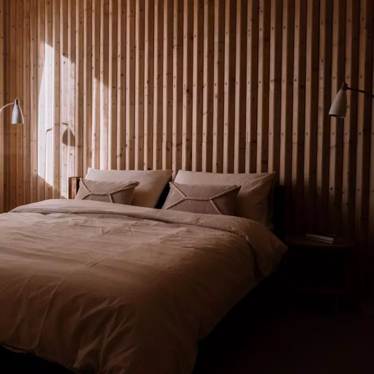 Wooden construction gives the interior a cozy atmosphere