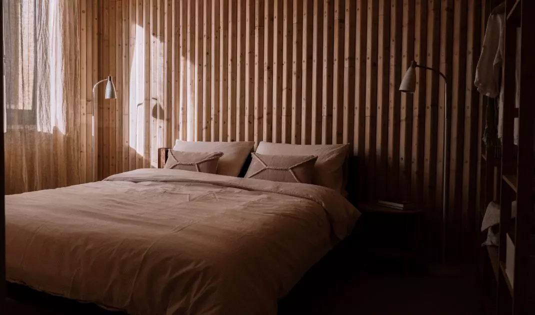 Wooden construction gives the interior a cozy atmosphere