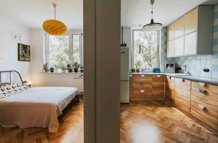 wnętrze sypialni i kuchni