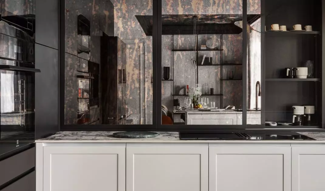 The kitchen cabinet has a simple form