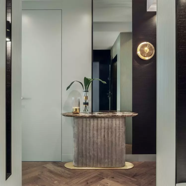 The console was created from a combination of stone and soft material