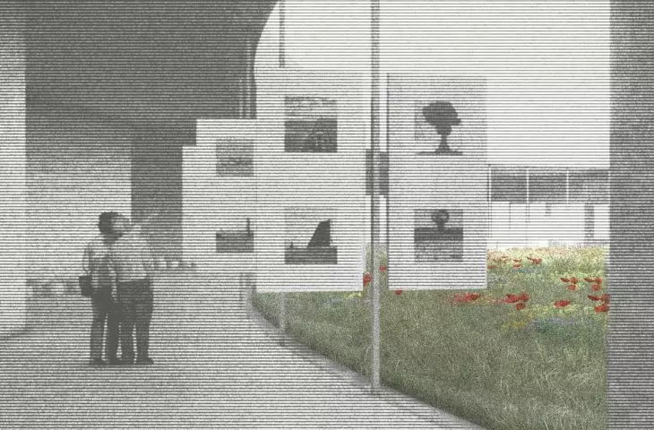 widok na wystawę wzdłuż okręgu