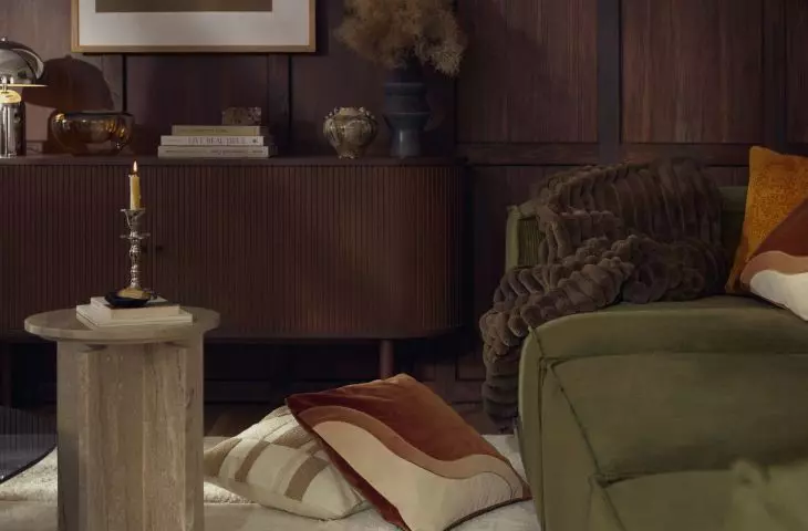 Brown, orange and green will create an interesting retro-style arrangement
