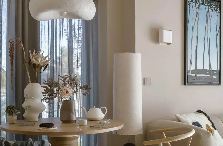 The pendant lamp over the table was handmade