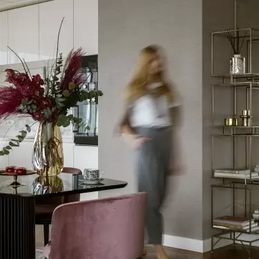 Open kitchen flows seamlessly into dining room