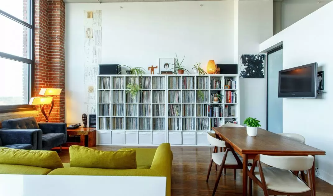 Large simple bookcases will even accommodate large collections of vinyl records