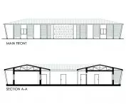 Architectural drawings showing the main front elevation and cross-section of the girls' building
