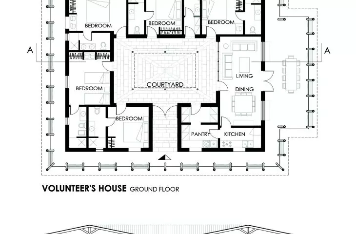 Floor plan and cross-section of first floor designated as 