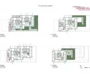 Plany architektoniczne pięter budynku wraz z przekrojem
