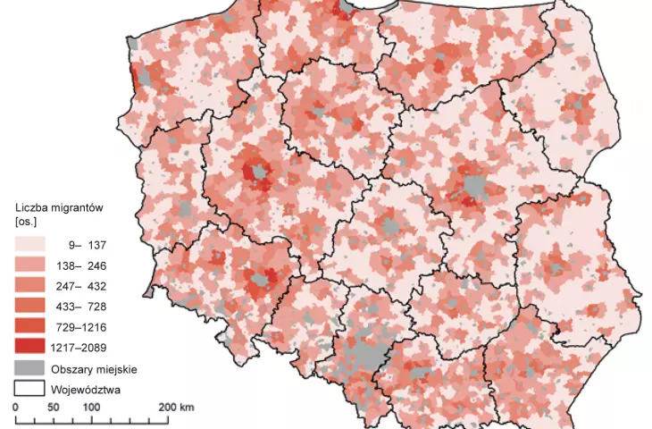 Migration turnover in rural units in Poland in 2019.