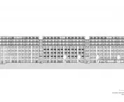 Rysunek elewacji architektonicznej zachodniej fasady wielopiętrowego budynku
