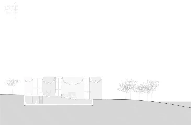 Ginkgo Gallery - longitudinal cross-section of the building 