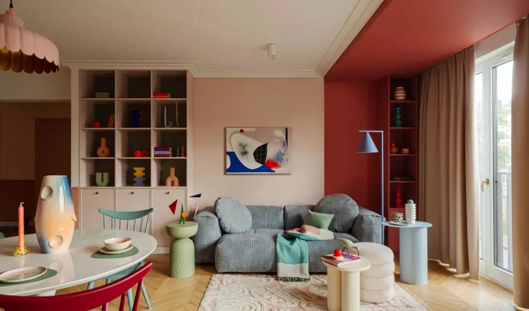 The apartment is inspired by the films of Wes Anderson.