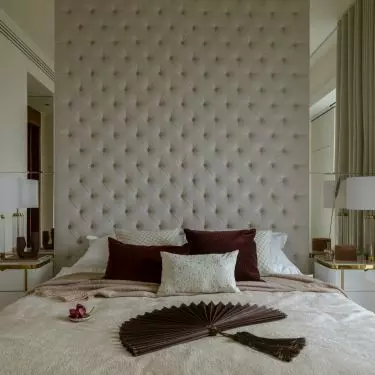 Quilted headrest takes up most of the wall