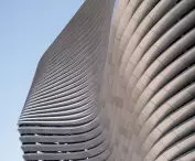 The Santiago Bernabéu Stadium has received a new uniform facade consisting of curved aluminum slats
