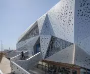 microbiological and chemical laboratory - the actual part of the building floats above the glass first floor 