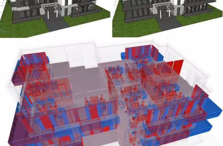 Różne wersje projektu w jednym modelu i widok ich porównania w programie Archicad 28