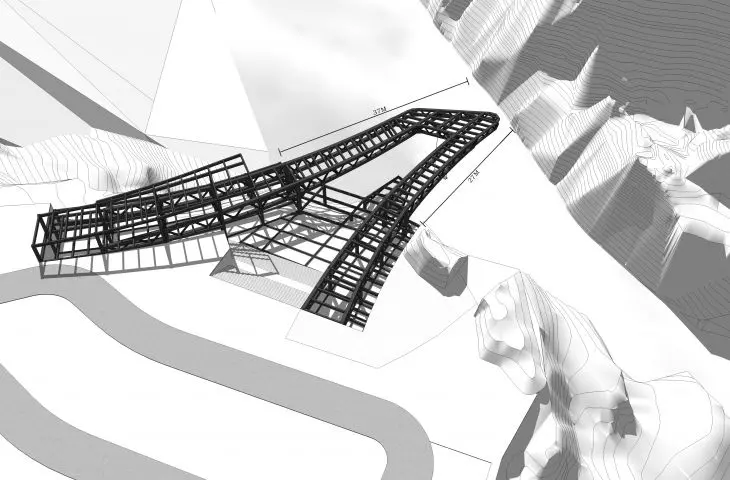 Viewing platform over the cliffs of the Grand Canyon of the Nujiang River - 3D model of the structure 