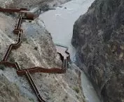 Stairs at the viewing platform above the cliffs of the Grand Canyon of the Nujiang River 