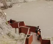 Viewing platform above the cliffs of the Grand Canyon of the Nujiang River - view of the staircase 