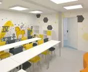 Visualization of one of the rooms in the temporary school in the village of Zelazno in Kotlina Klodzka