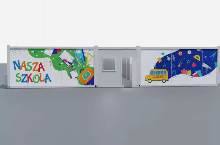 Visualization of the school from containers in the village of Zelazno