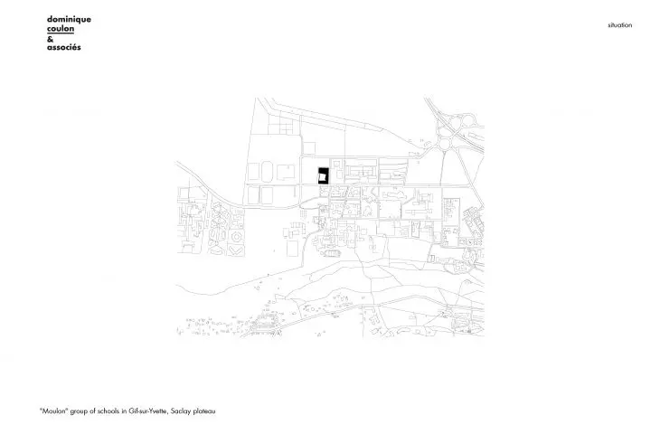 Detailed architectural site plan with the central building highlighted