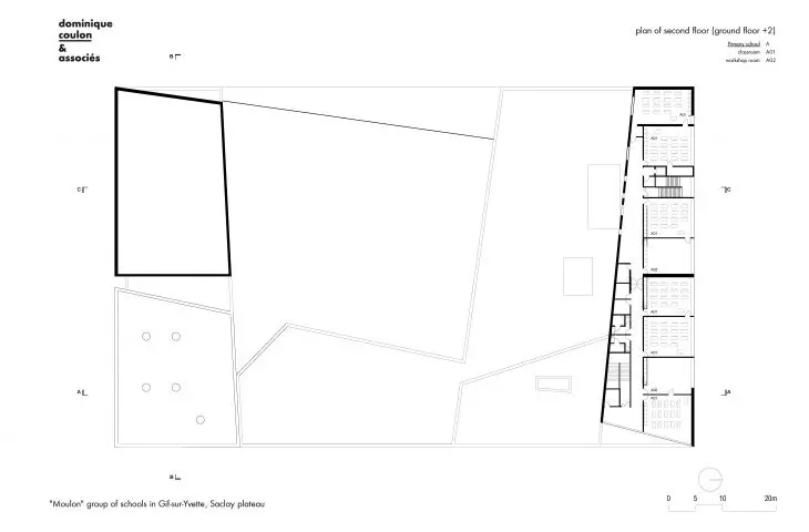 Architectural plan of the second floor of the school building