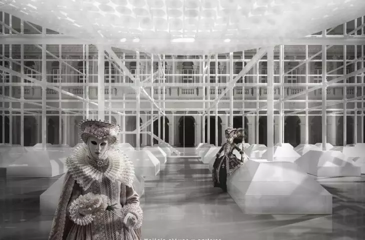 view of the main entrance under the pavilion
