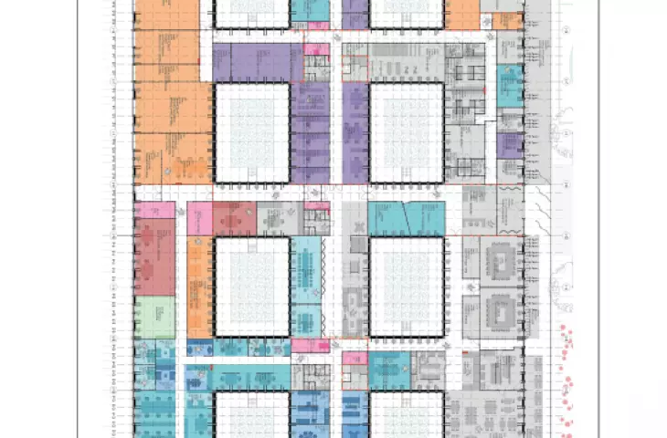 First floor plan with multiple square courtyards