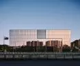 Australian Embassy in Washington - view of the glass facade punctuated by horizontal copper slats