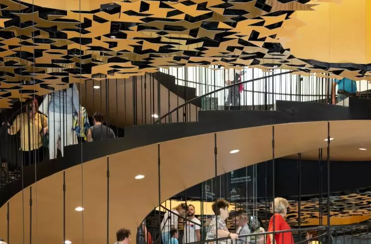 House of Hungarian Music in Budapest - the building's canopy consists of more than 30,000 leaf-shaped decorative elements suspended from the ceiling