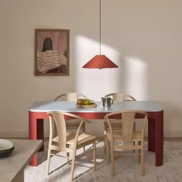 Red furniture can be the focal point of an arrangement