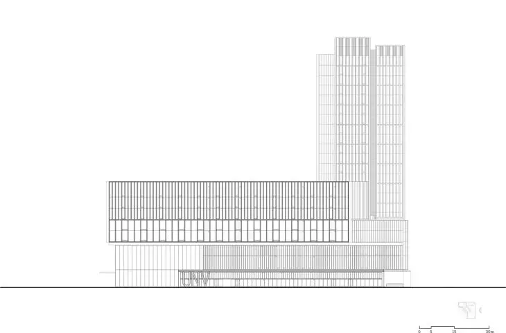 Główna siedziba Uniview w Hangzhou — rysunek elewacji wschodniej 