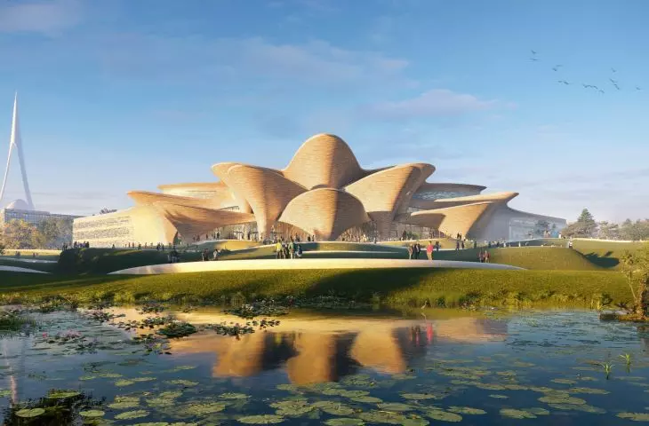 Alisher Navoi Institute for International Scientific Research in Tashkent - visualization of the main facade 