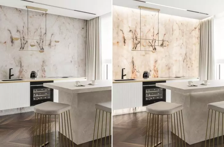 Kitchen with illuminated onyx