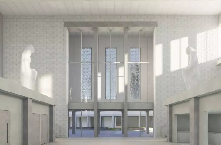 sculptures in the auditorium