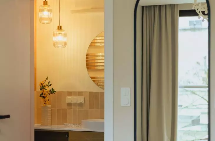 Next to the bedroom there is a small bathroom