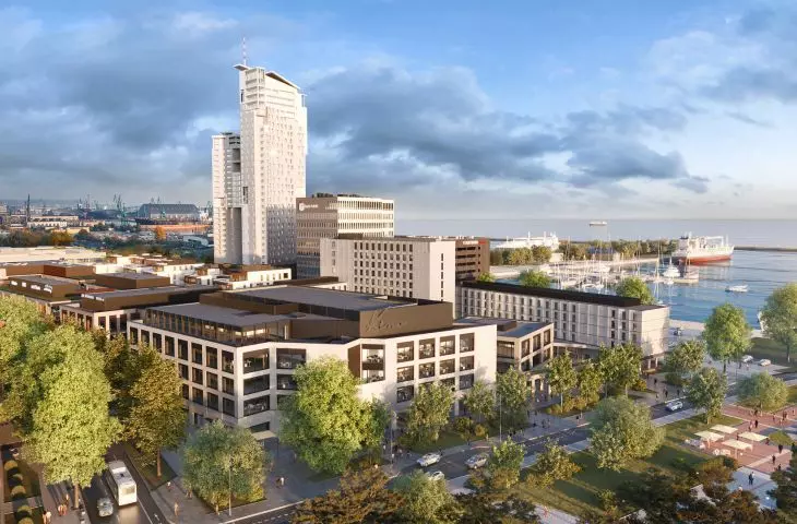 Wizualizacja trzeciego etapu, w tle wieże Sea Towers